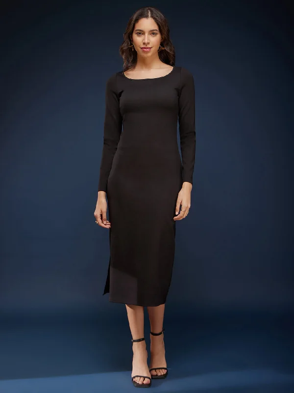 Closeout Round Neck Shift Dress - Black