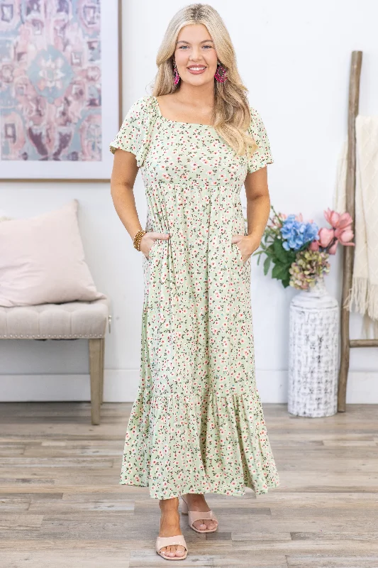 Buy More, Save More Sage Square Neck Floral Maxi Dress