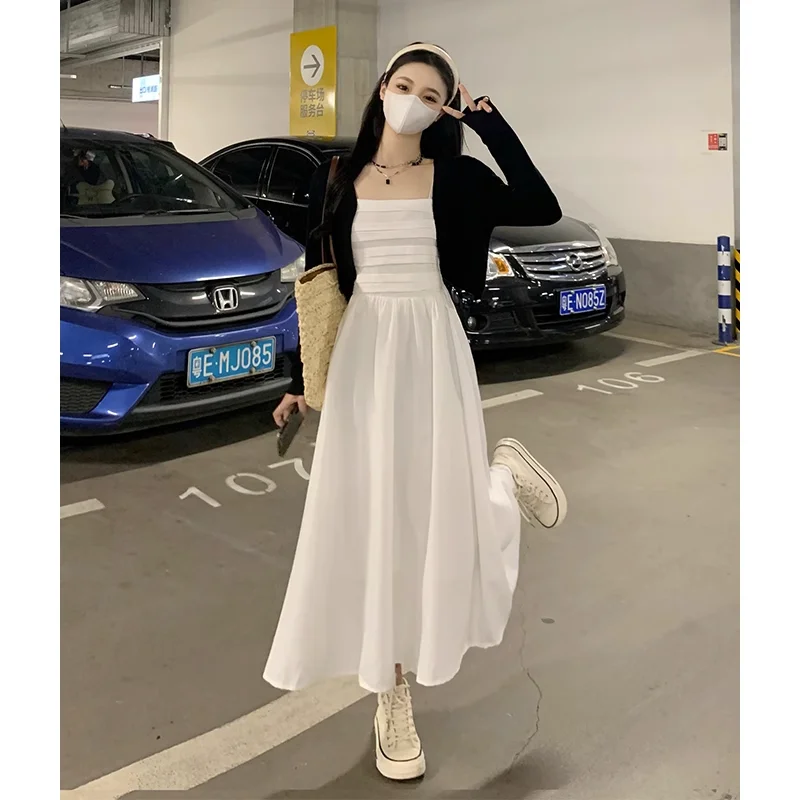 Special Promotion Plus Size Black Crop Cardigan and White Tube Midi Dress Set