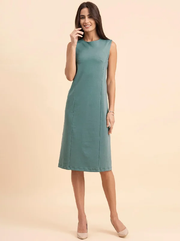 Bargain Prices LivIn A-Line Round Neck Dress - Sap Green