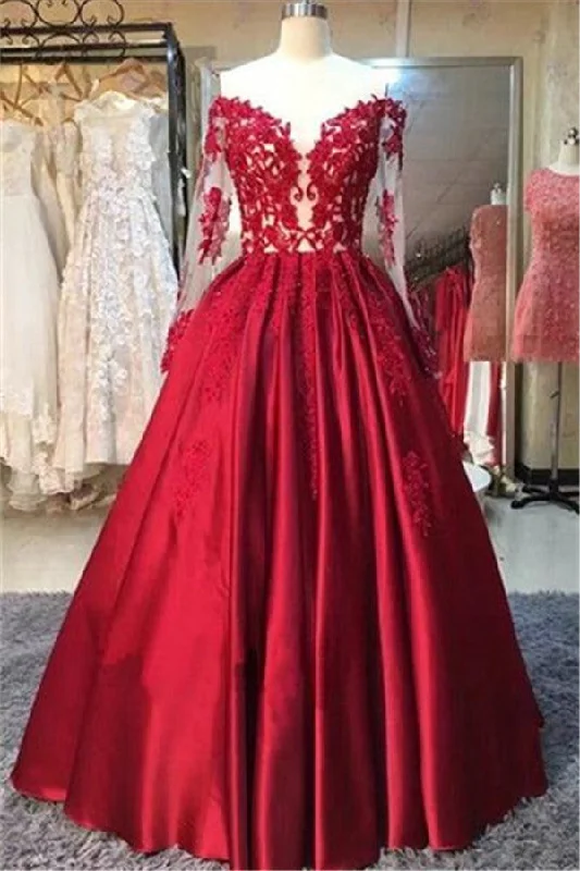 Best Bargains New Arrival Red Prom Dresses Off-the-Shoulder Lace Appliques Long Sleevess Puffy Evening Gowns Best Bargains New Arrival Red Prom Dresses Off-the-Shoulder Lace Appliques Long Sleevess Puffy Evening Gowns