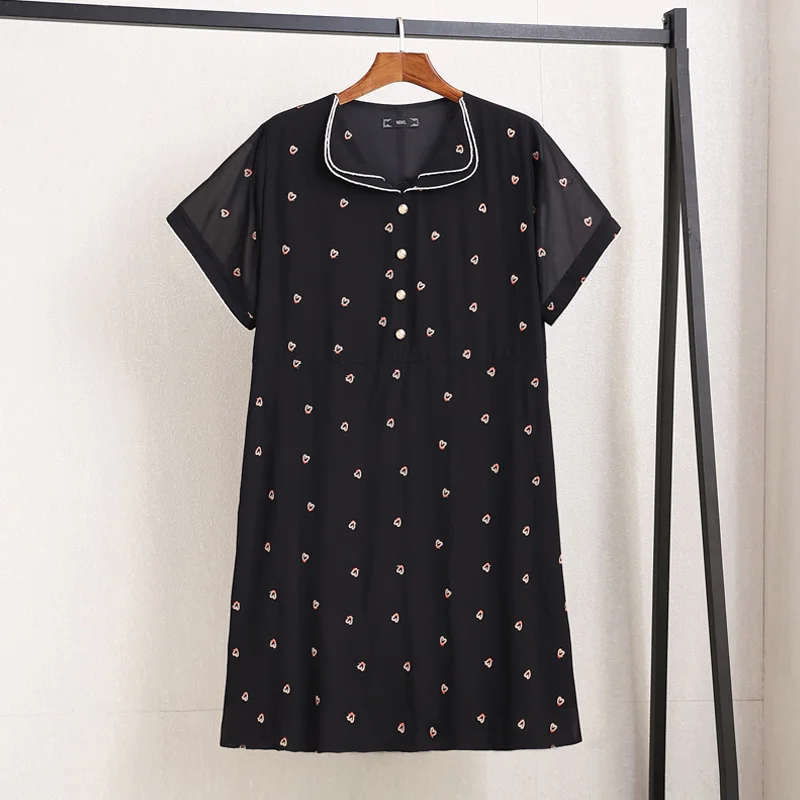 Value Deals (4XL-10XL) Plus Size Heart Embroidered Black Dress (EXTRA BIG SIZE)
