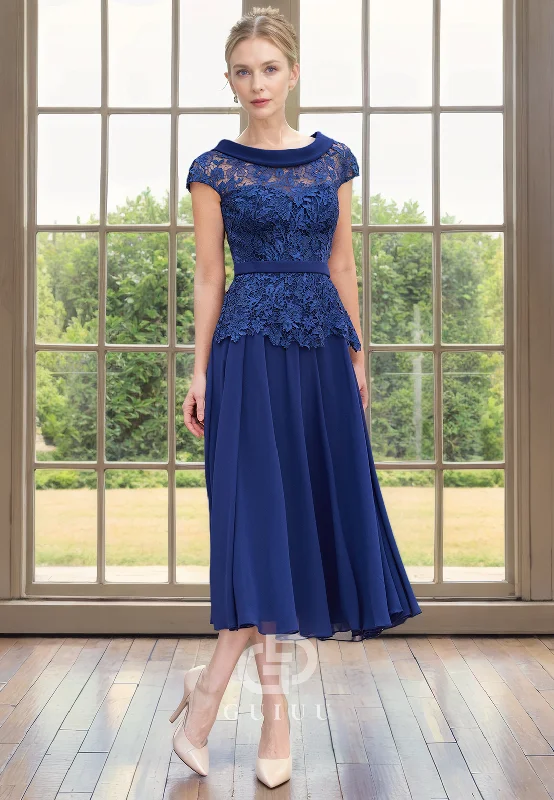 Special Discount A-Line Scoop Neck Short Sleeves Lace Appliques Tea Length Mother of Bride Dress Special Discount A-Line Scoop Neck Short Sleeves Lace Appliques Tea Length Mother of Bride Dress