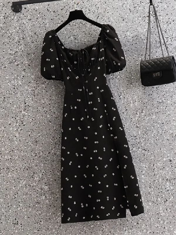 Act Now Plus Size Square Neck Slit Midi Dress