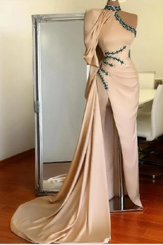 Deal Mania Halter Mermaid Evening Gown with Cape One Shoulder Front Split Prom Party Gowns Deal Mania Halter Mermaid Evening Gown with Cape One Shoulder Front Split Prom Party Gowns