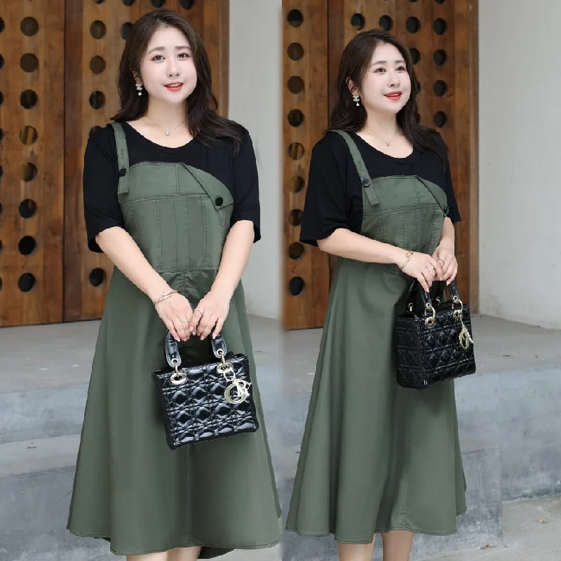 Special Offer (4XL-8XL) Plus Size Green A-Line Mock 2 Piece Dress (Extra Big Size)