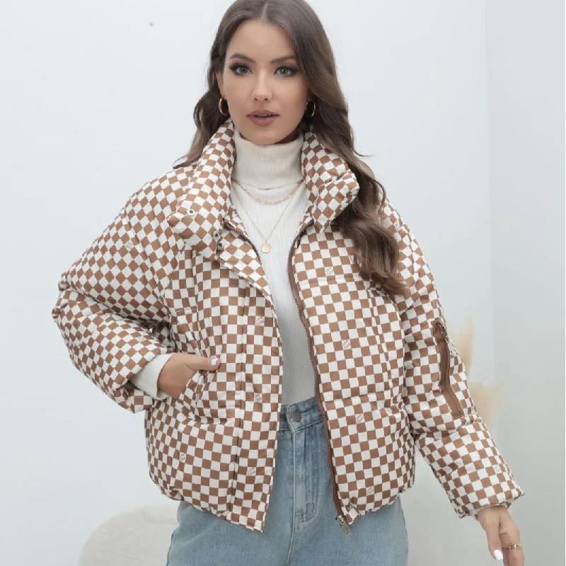 Huge Savings Znbbw Plaid Women's Coat Bread Jacket Warm Down Cotton-Padded Jacket Women's Cotton-Padded Jacket