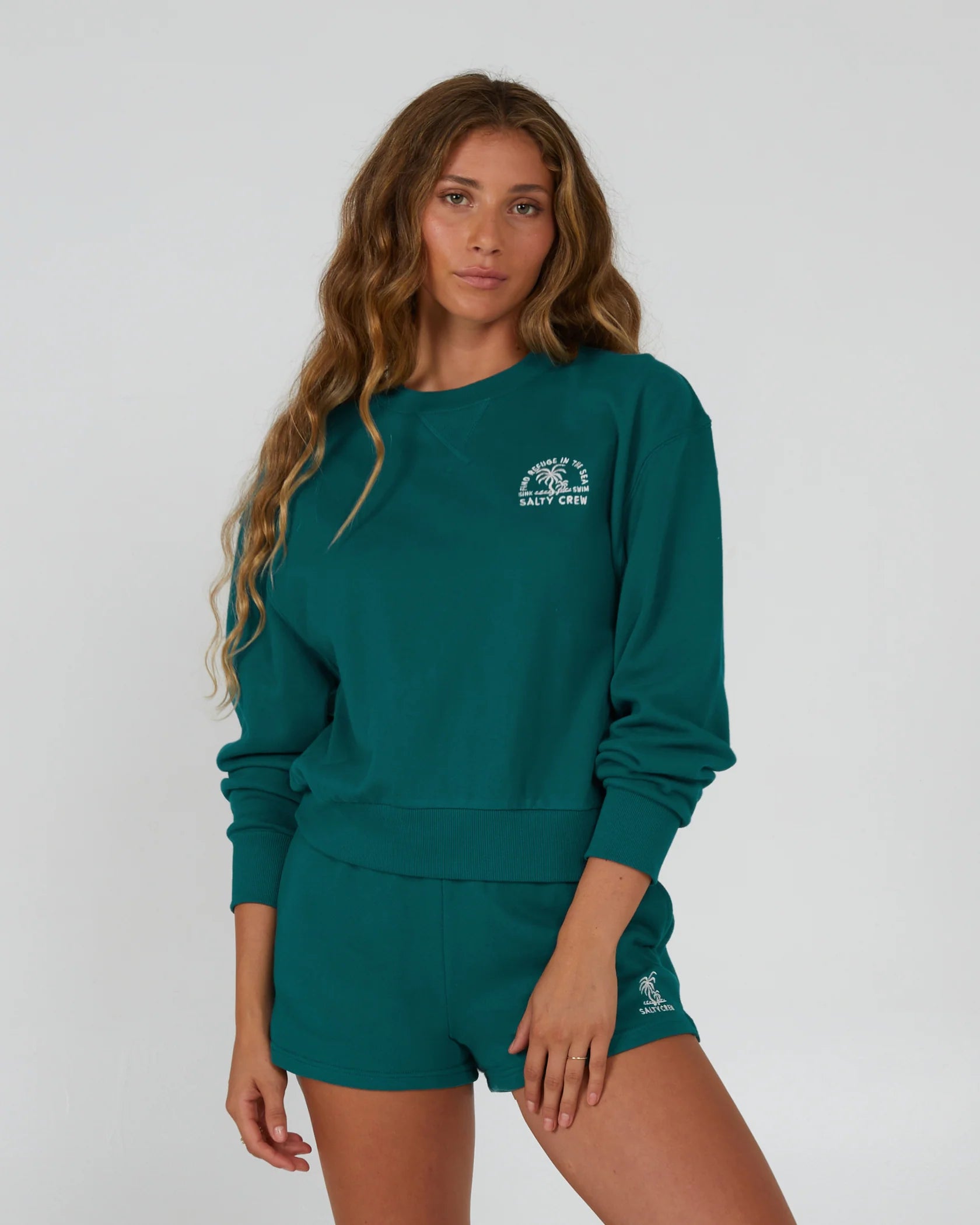 Instant Savings Salty Crew Womens Sandbar Crewneck Sweatshirt- Kelp