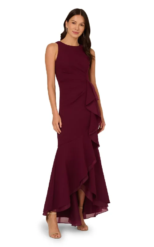 Special Savings Adrianna Papell - High Low Crepe Halter Gown With Organza Draping