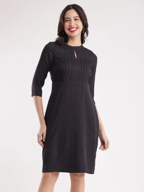 Limited Edition A-Line Solid Dress - Black