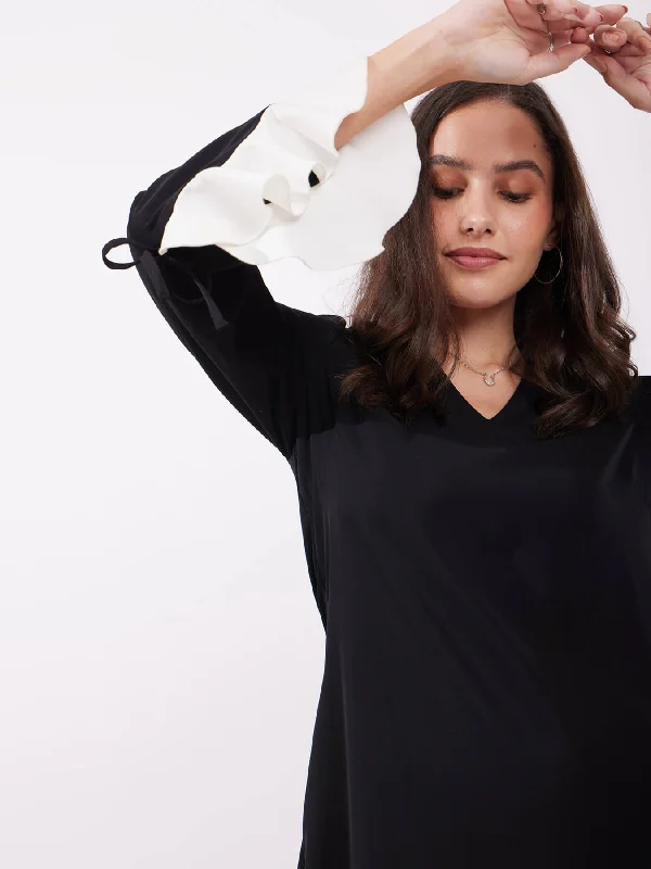New Markdowns Ruffle Sleeves Shift Dress - Black And White