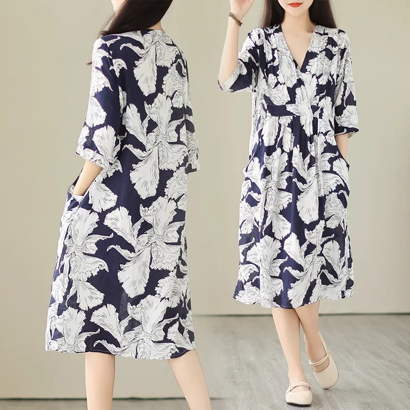Huge Discounts Plus Size Navy Flowers Wrap Dress