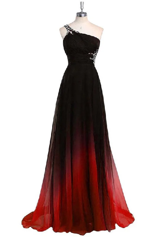 Lowest Price Gradient One Shoulder Ombre Chiffon Beading Evening Dress N733