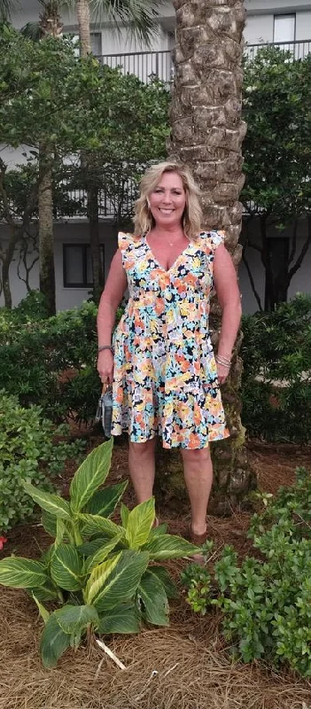 Price Drop Alert Flirt N Floral Mini/Midi Floral Print Ruffled Sleeve Tiered Dress