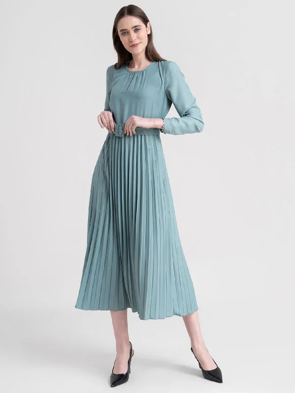 Reduced Prices A Line Pleated Dress - Sap Green
