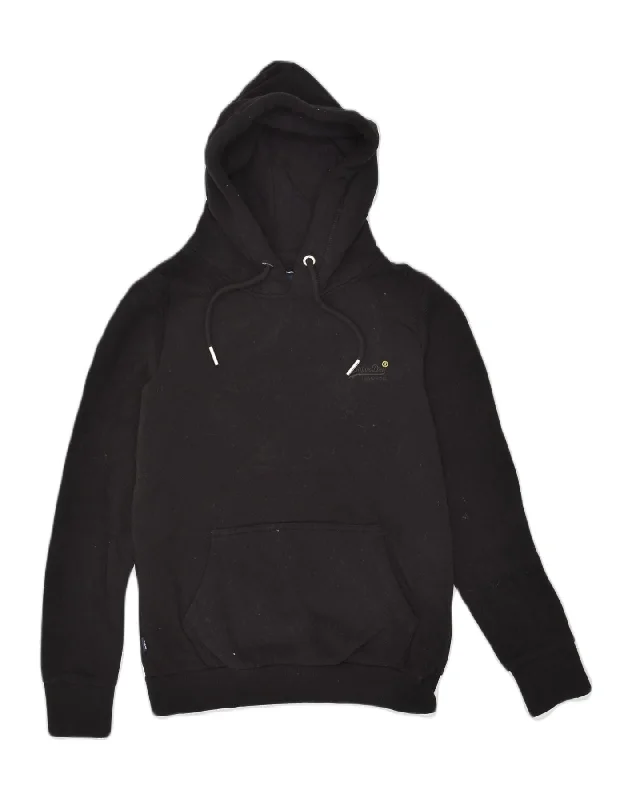 Reduced Prices SUPERDRY Womens Hoodie Jumper UK 10 Small Black Cotton
