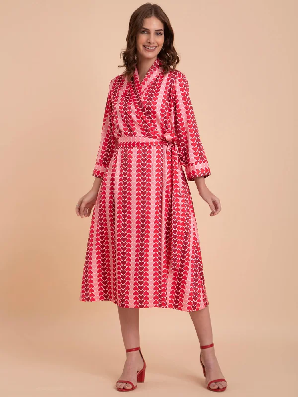 Lowest Price Satin Spade Print Wrap Dress - Red