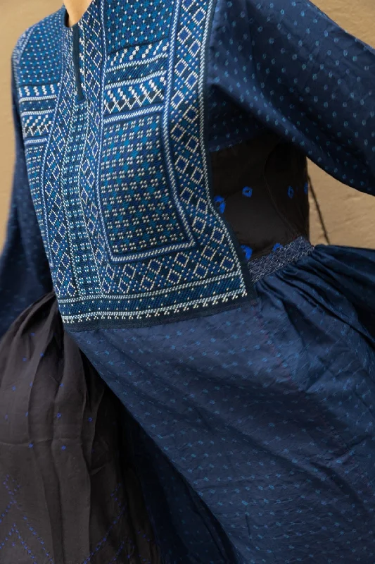 Fantastic Offers Hand-Embroidered Indigo Silk Dress - Injiri
