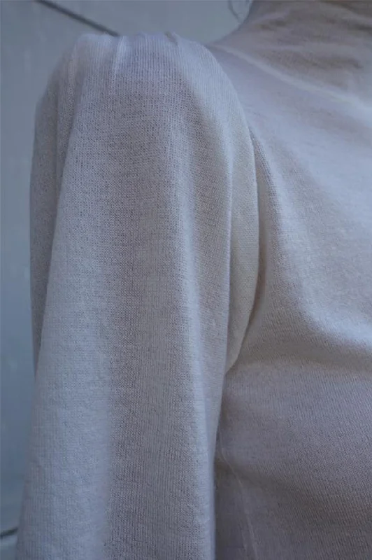 Special Promotion Ivory Cashmere T-Neck Sweater with Short Puff Sleeve