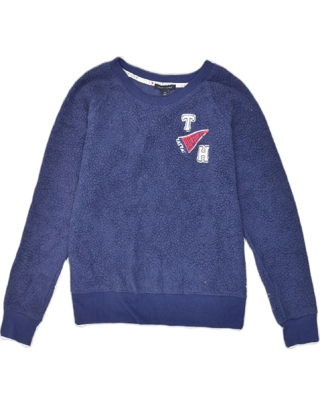 Doorbuster Deal TOMMY HILFIGER Womens Fleece Sweatshirt Jumper UK 10 Small Blue Polyester