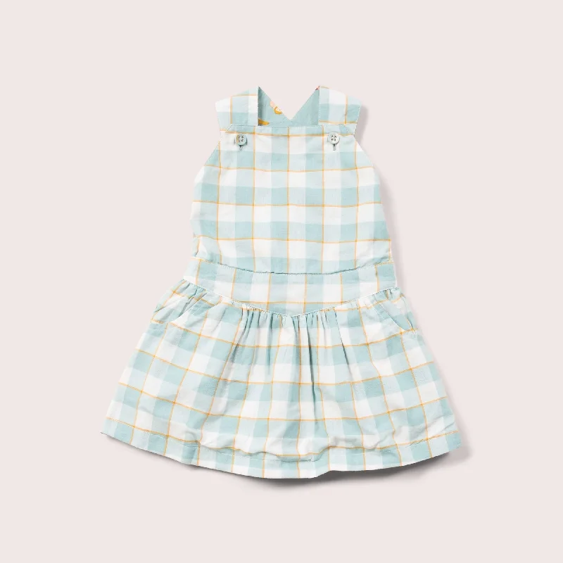 Can't Miss Soft Blue Checkered Reversible Pinafore Dress
