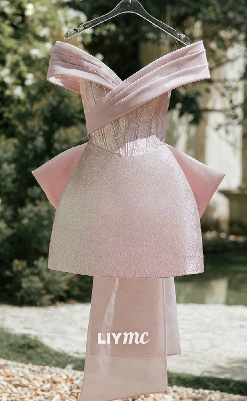 Special Discount LY225 - Off- Shoulder Sleeveless Blushing Pink Bowknot Homecoming Dress Special Discount LY225 - Off- Shoulder Sleeveless Blushing Pink Bowknot Homecoming Dress