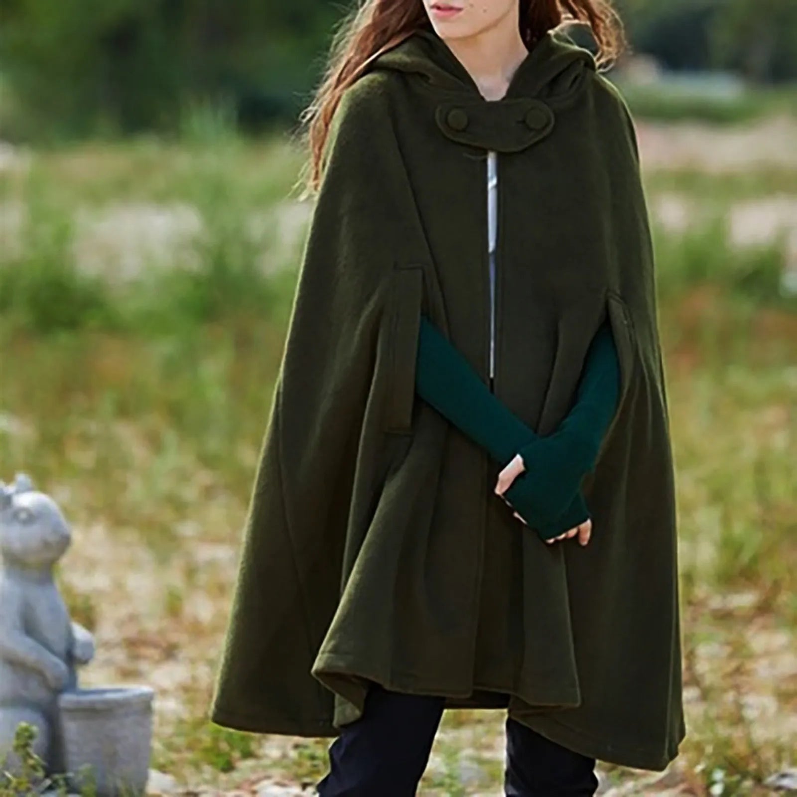 YEAR-End Sale Znbbw Women Hooded Medium Cape Winter Vintage Overcoat Fashion Button Cloak Woolen Coat Womens Fall Jackets And Coats for Work YEAR-End Sale Znbbw Women Hooded Medium Cape Winter Vintage Overcoat Fashion Button Cloak Woolen Coat Womens Fall Jackets And Coats for Work