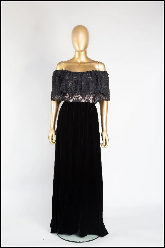 Midnight Sale Vintage 1970s Black Ruffle Lace Dress
