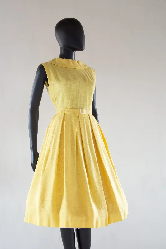 Best Bargains Vintage 1980s does 50s Yellow Linen Dress