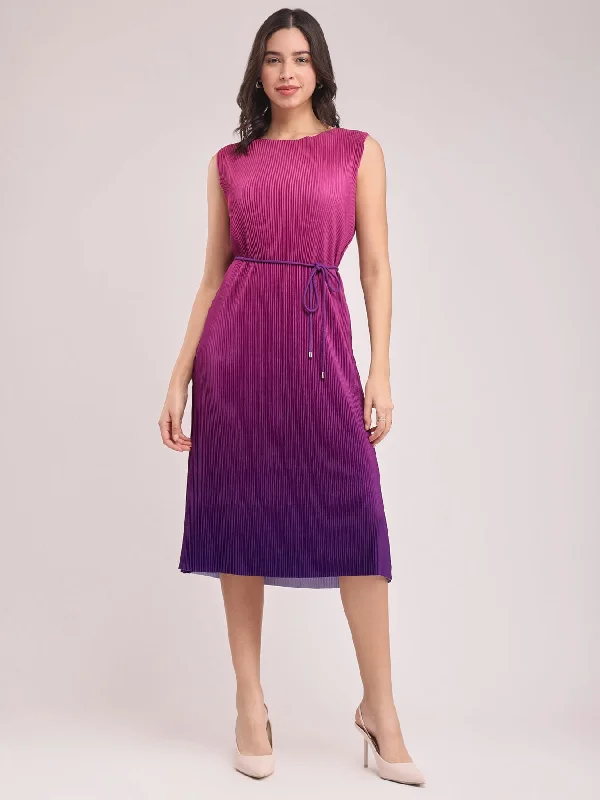 Overstock Ombre Pleated Dress - Pink And Purple