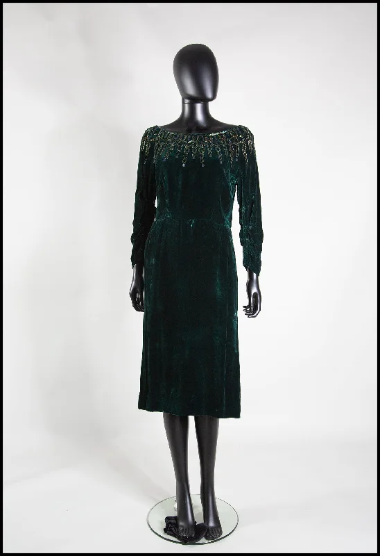 Members Only Vintage 1950s Green Velvet Dress