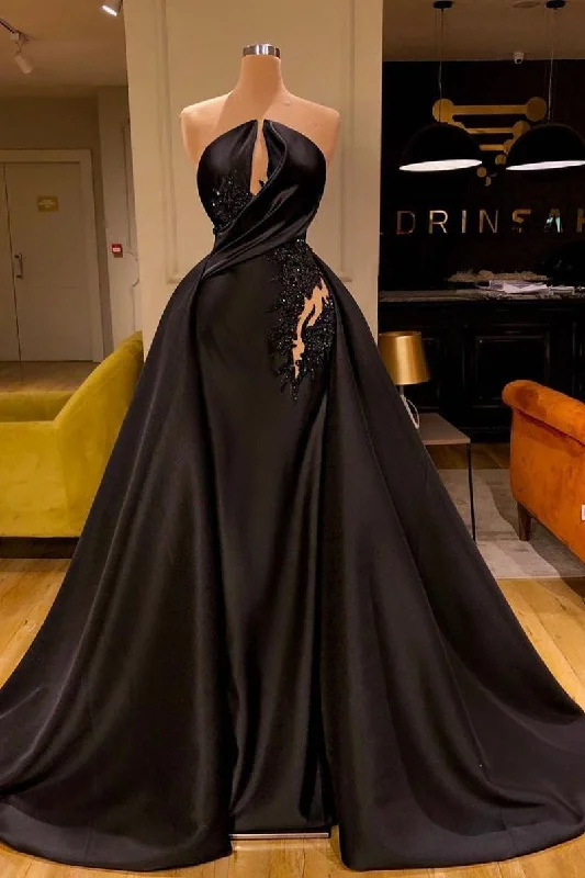 Price Rollback Sexy Ball Gown Strapless Black Prom Dress Long Beaded