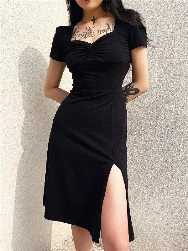 Markdown Madness Dark Academia Leg Split Midi Dress