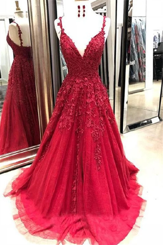 Limited Availability Gorgeous Spaghetti Strap Applique Prom Dresses Red Tulle Sleeveless Evening Dresses Limited Availability Gorgeous Spaghetti Strap Applique Prom Dresses Red Tulle Sleeveless Evening Dresses