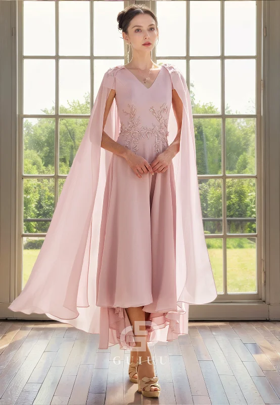 Savings Spectacular Elegant A-Line V Neck Appliques Back Zipper Tea Length Mother of Bride Dress Savings Spectacular Elegant A-Line V Neck Appliques Back Zipper Tea Length Mother of Bride Dress