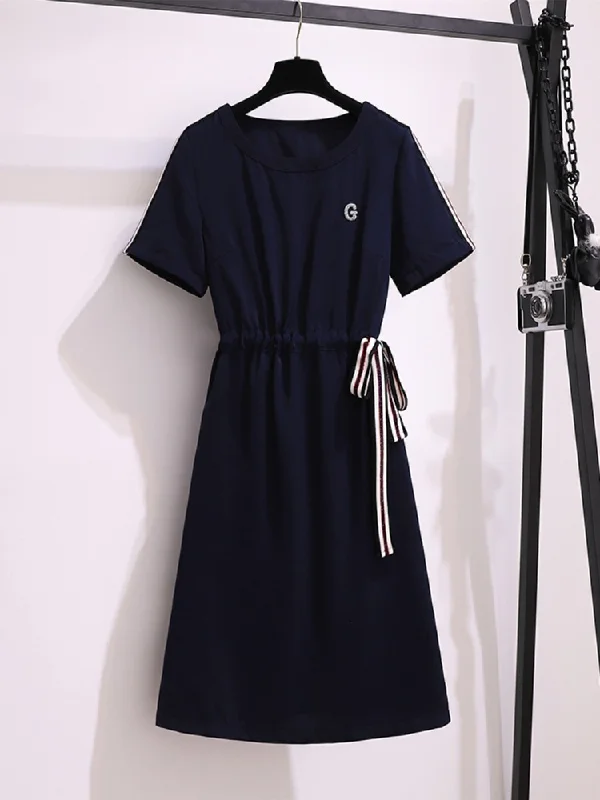 Final Markdown Plus Size Blue Waist Tie Dress