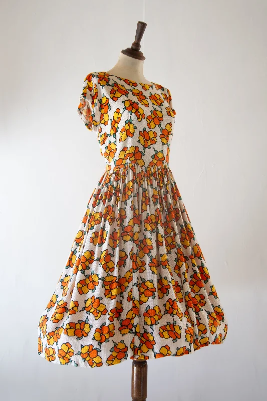 Huge Savings Vintage 1940s Citrus Print Summer Dress