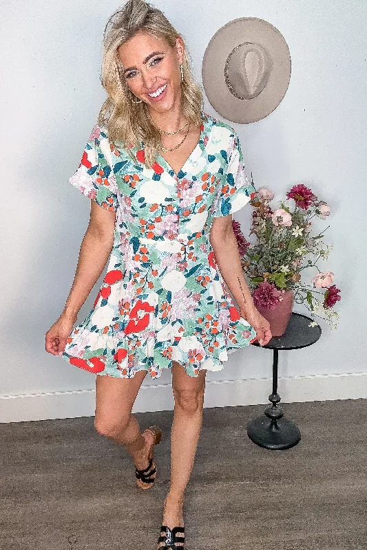 Exclusive Access Sage Combo V-Neck Button Detail Dress