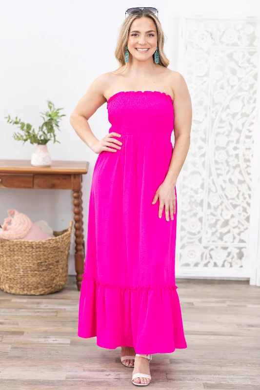 Extra Savings Fuchsia Strapless Boho Maxi Dress