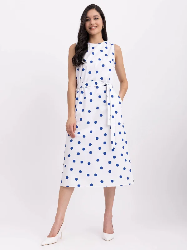 Time-Limited Offer Cotton Polka Dot Dress - White And Blue