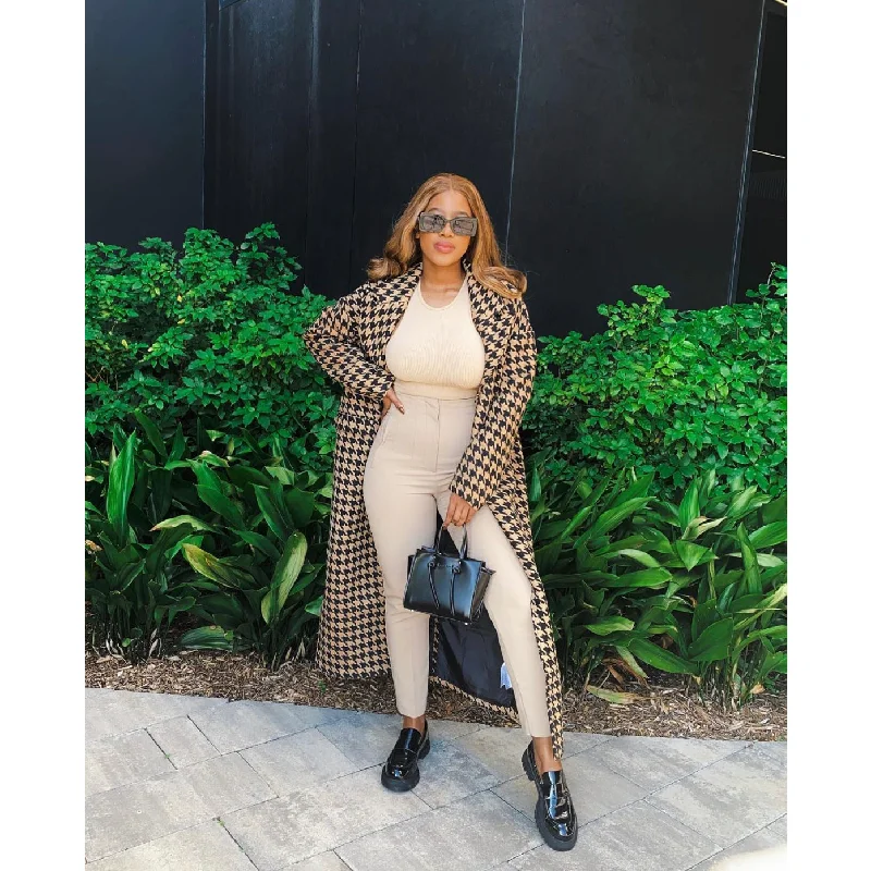 Early Access Houndstooth Pattern Knitted Coat