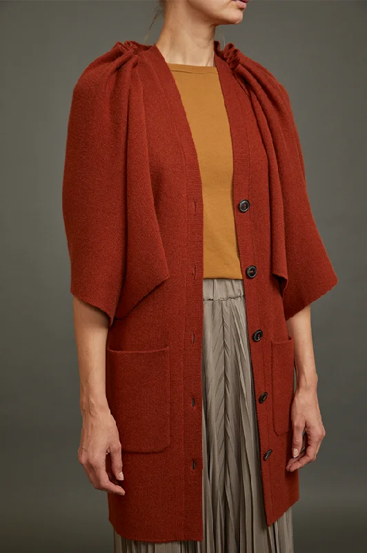 Huge Savings Cardigan with Detachable Cape in Rust