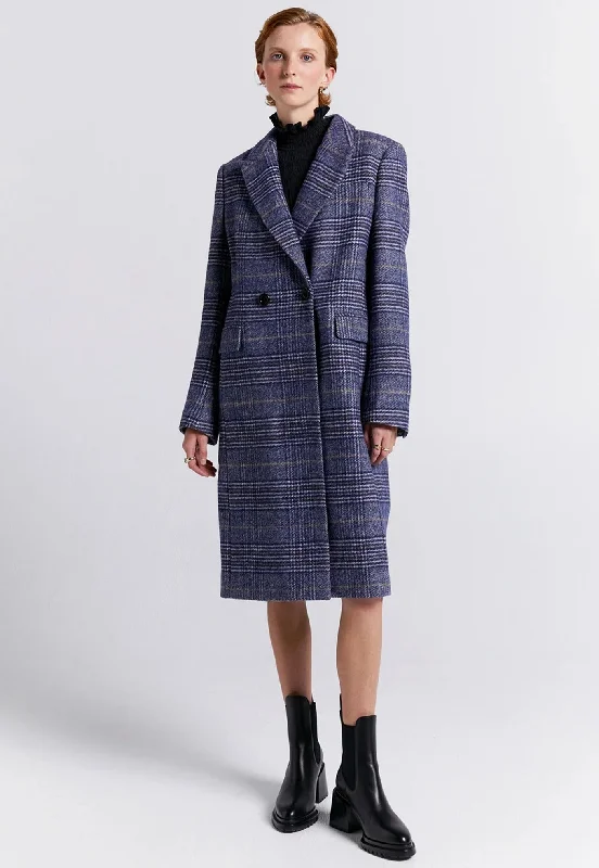 Final Markdown Acreage Double Breasted Coat - Plaid Navy