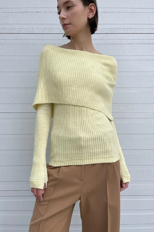 Holiday Sale Ribbed Cape Sweater in Pale Yellow