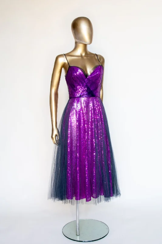 Grand Opening Sale Disco Bliss - Pink Pleated Tulle Sequin Midi Dress
