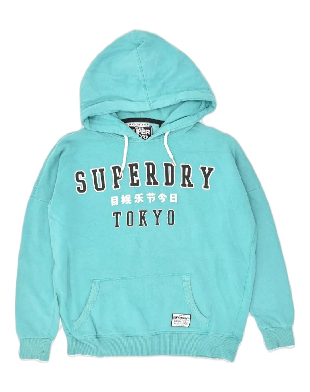 Act Fast SUPERDRY Womens Oversized Graphic Hoodie Jumper UK 6 XS Turquoise Cotton