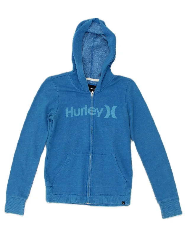 Deal of the Day HURLEY Womens Graphic Zip Hoodie Sweater UK 8 Small Blue Cotton