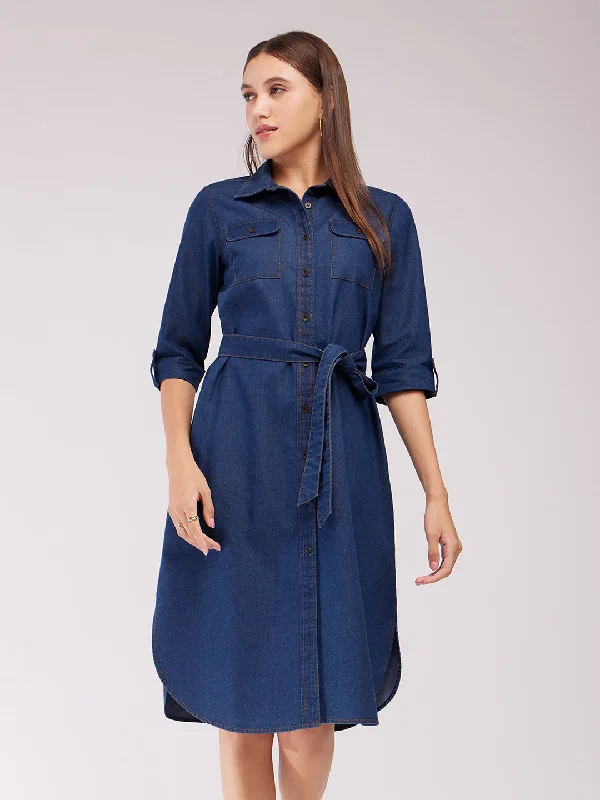Act Now Denim Dress - Navy Blue