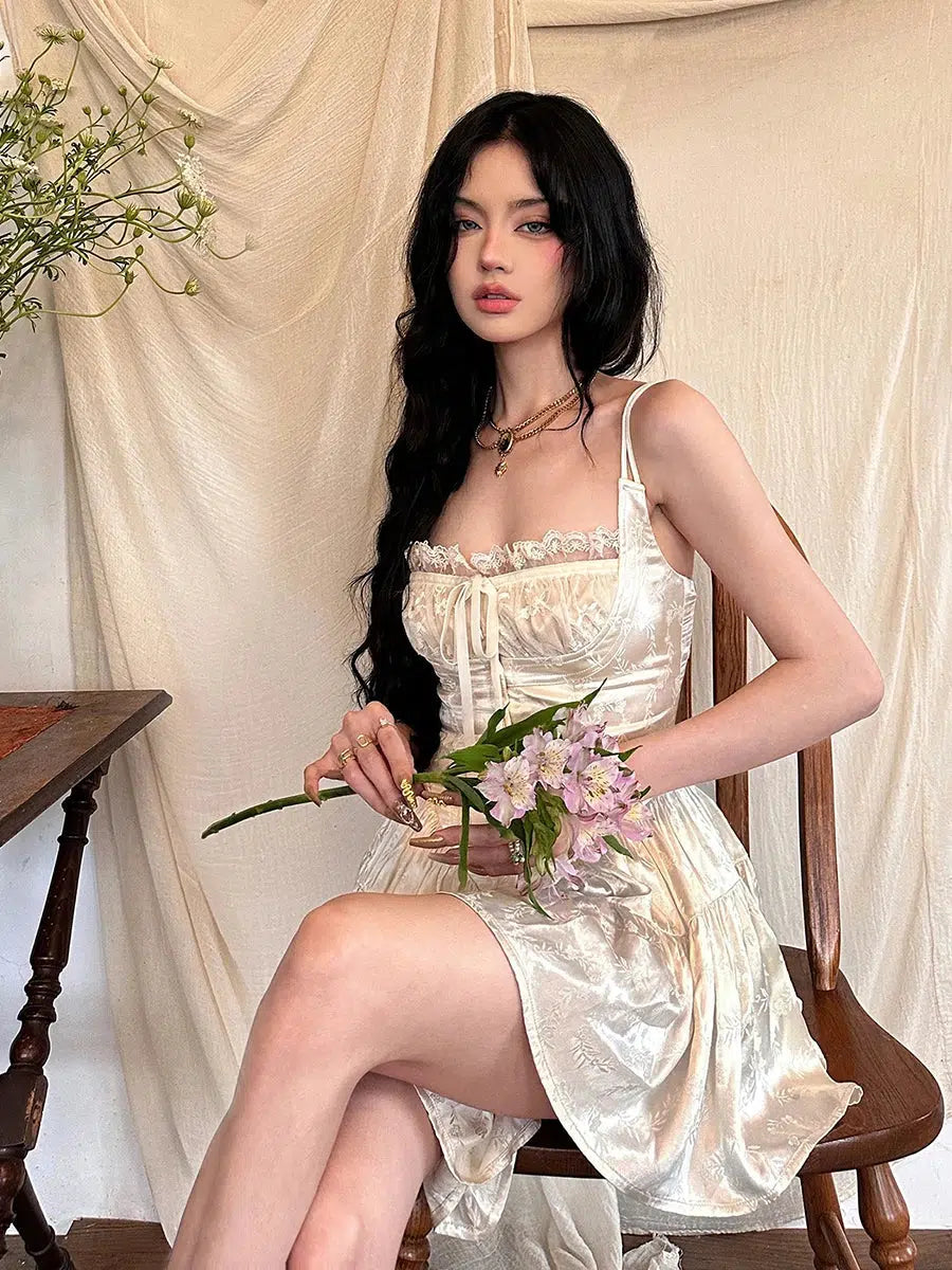 Great Deals Coquette Floral Satin Mini Dress