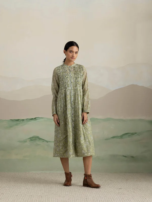 Deal Dash Green Pine Smock Midi Dress